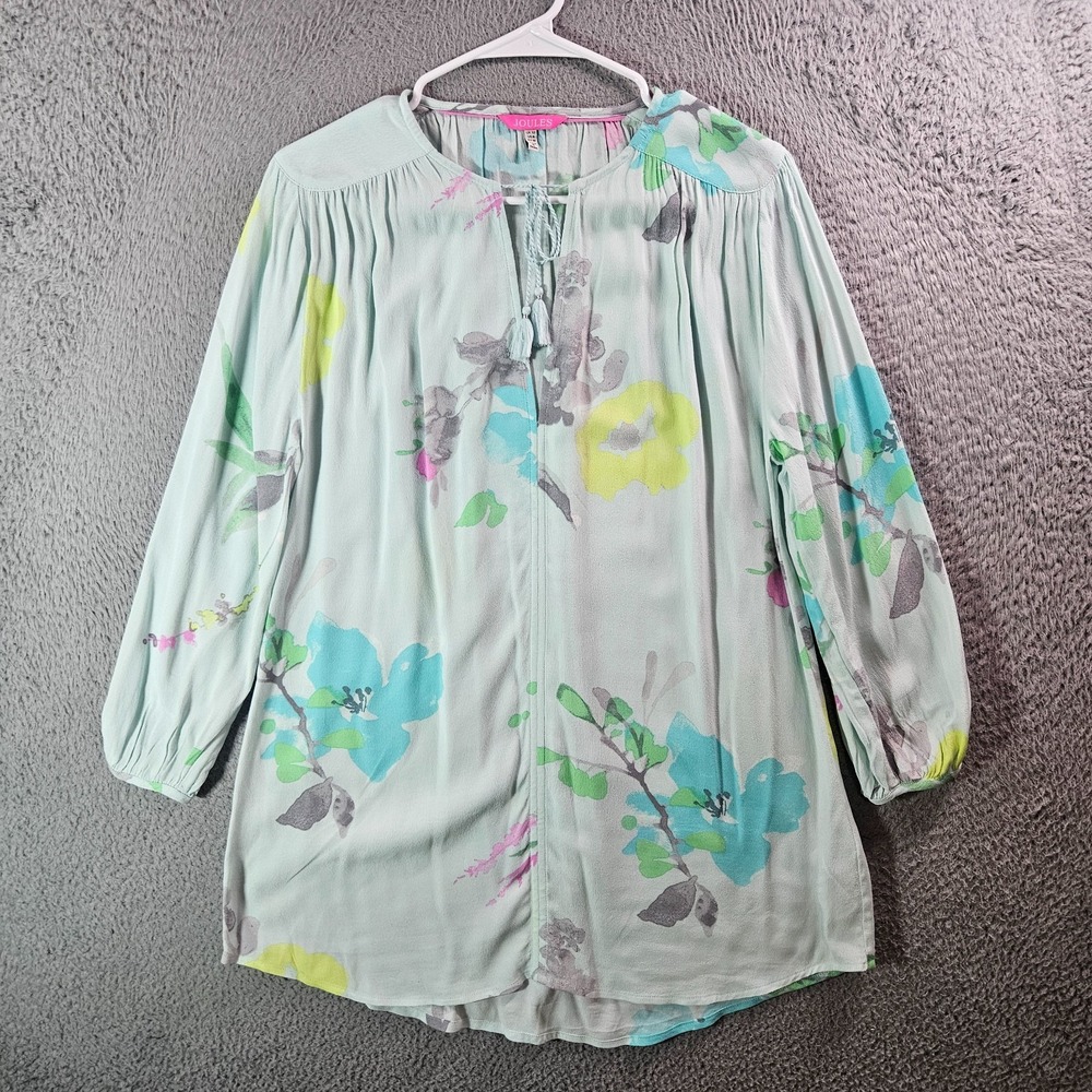 Joules Tunic Top Blouse Women US 8 UK 12 Floral Print Light Blue